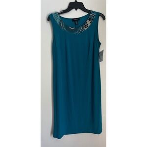 R&M Richards Women's Sleeveless Teal Dress Embellished Neckline Size 6‎